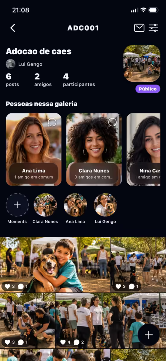 Tela mobile de uma galeria de adoção de cães no Gallery