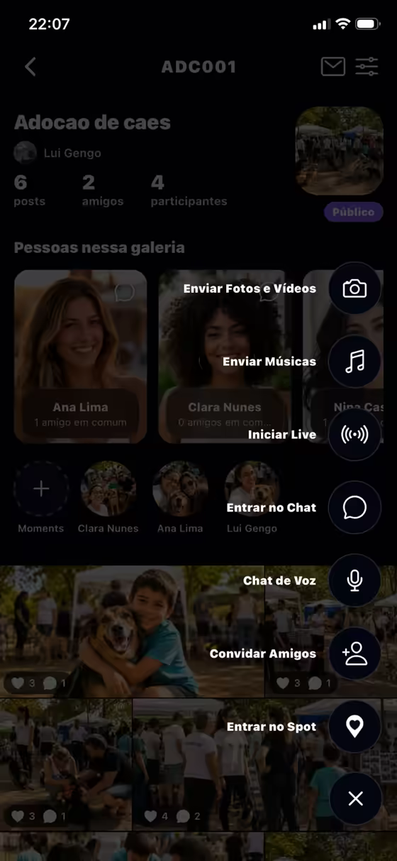 Tela mobile com ações rápidas de uma galeria no Gallery