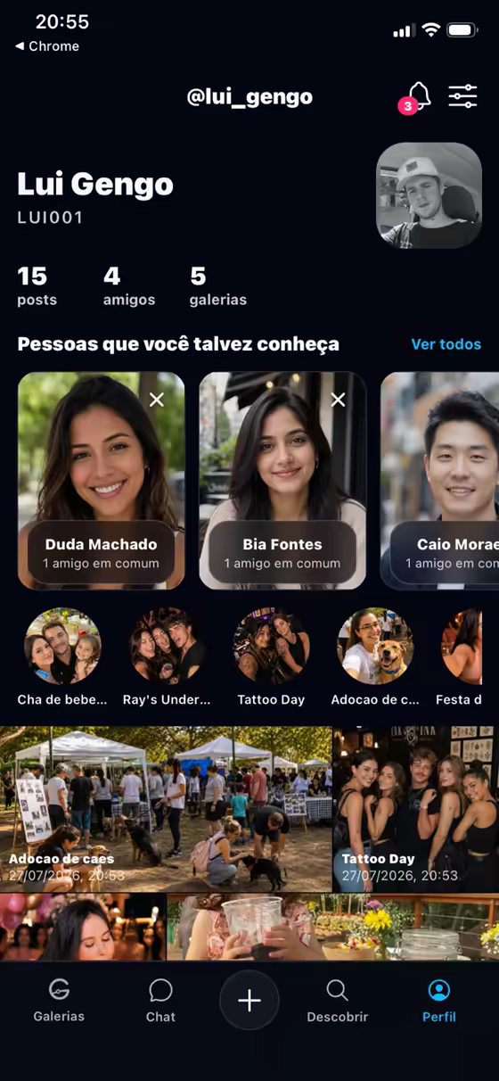 Tela mobile do perfil do usuário no Gallery